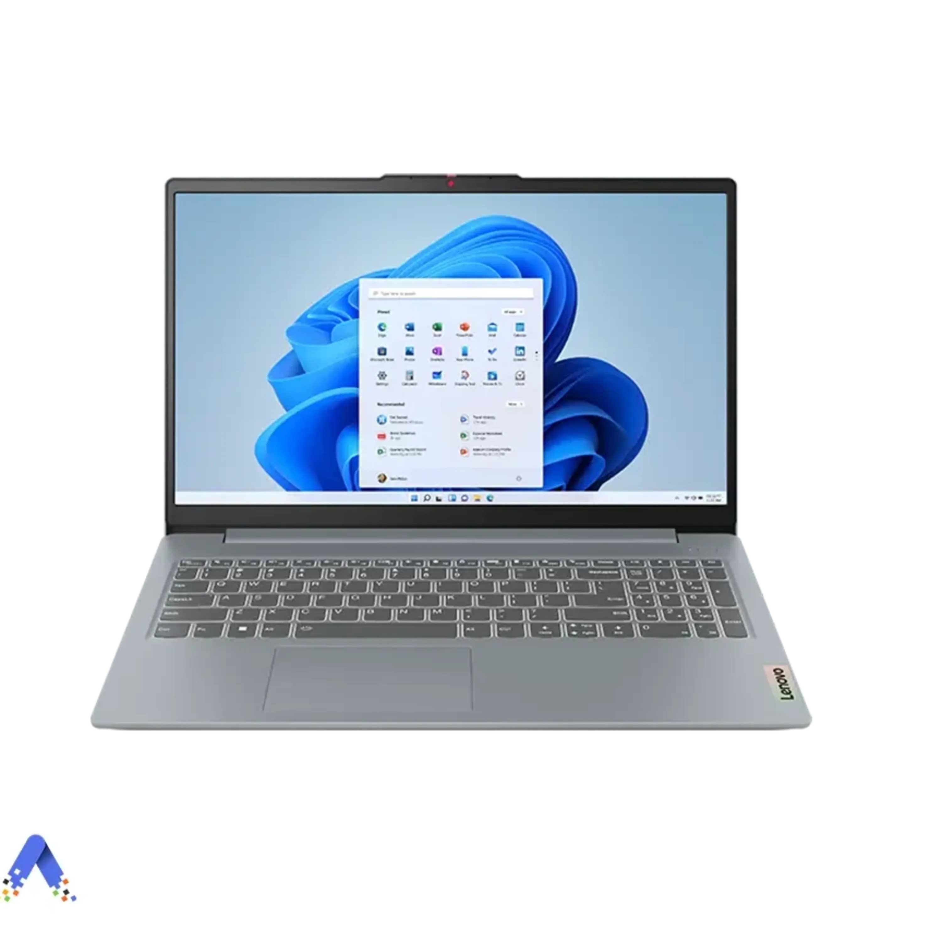 ظاهر کلی لپ تاپ لنوو Slim 3 با نمایشگر Full HD لپ تاپ لنوو IdeaPad Slim 3 نمای جلویی با صفحه نمایش روشن