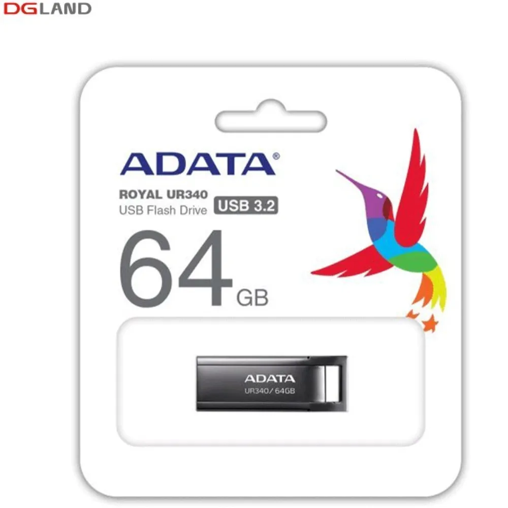 فلش مموری ای دیتا UR340 USB 3.0 ظرفیت 64 گیگابایت نمای جلو