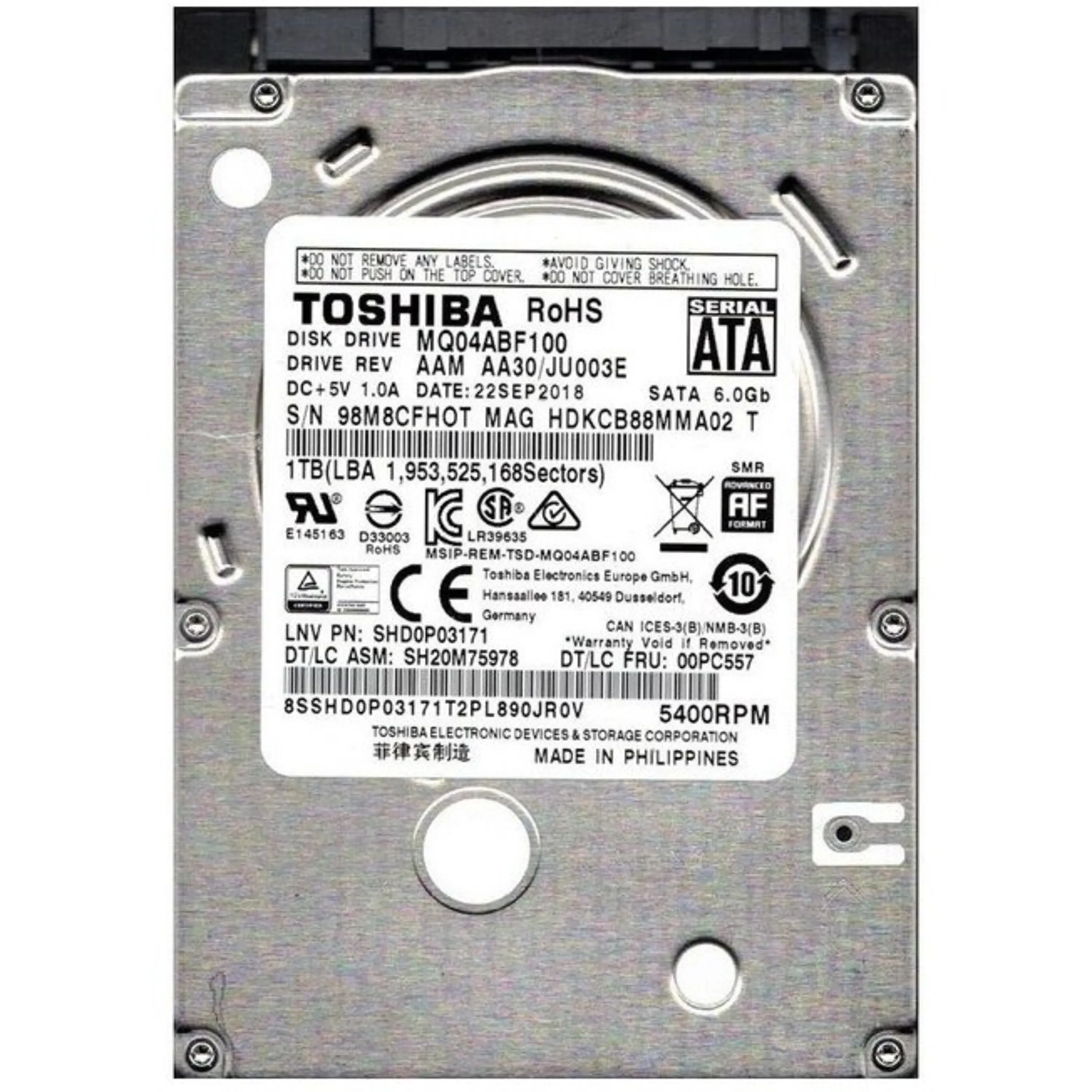 متن جایگزین (ALT): نمای جلو هارد Toshiba MQ04ABF100 1TB